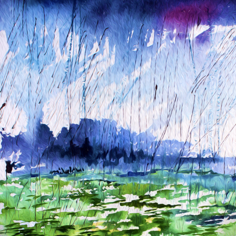 Ginette Fine Art Blue Rain Falling, H 12 po x l 12 po, Non, Toile tendue