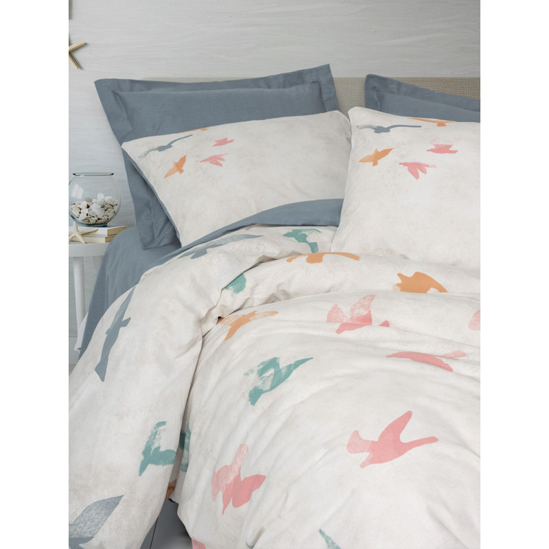 Luxury Quilt Cover Set, 100% Cotton Ranforce, 94.5 x 86.6 inches | Includes 2 Pillowcases (23.6 x 23.6 inches) | Pigment Printing, Machine Washable, Durable 145 Thread Count, Elegant Blue Color, Stylish & Cozy Bedding