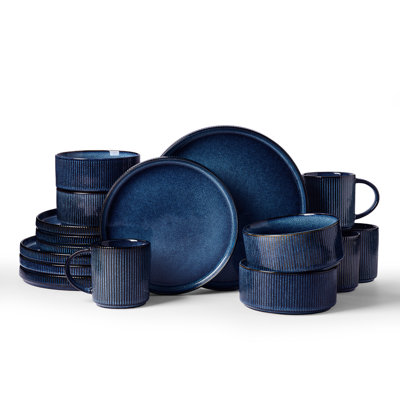 16 Pieces Stoneware Dinnerware Set with Mugs, Chip & Scratch Resistant Plates And Bowls Set, Serve For 4