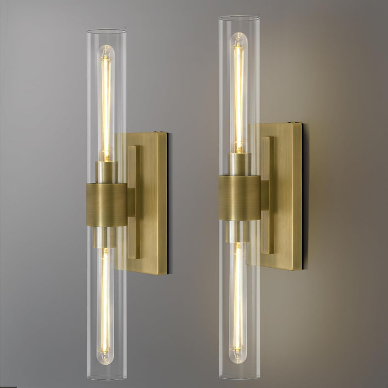 Mailus Wall Sconces, 22.8" Industrial-Chic Dual Glass Cylinder Wall Sconce(Set of 2), Brass