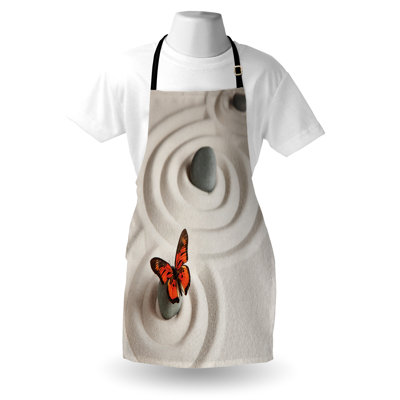 East Urban Home Butterfly Apron Unisex Rocks Serenity Adult Size Beige Orange