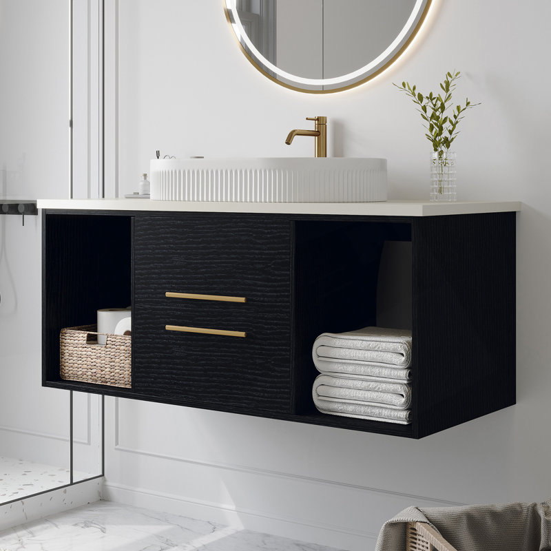 Meuble-lavabo mural moderne 40 po avec lavabo ovale en céramique