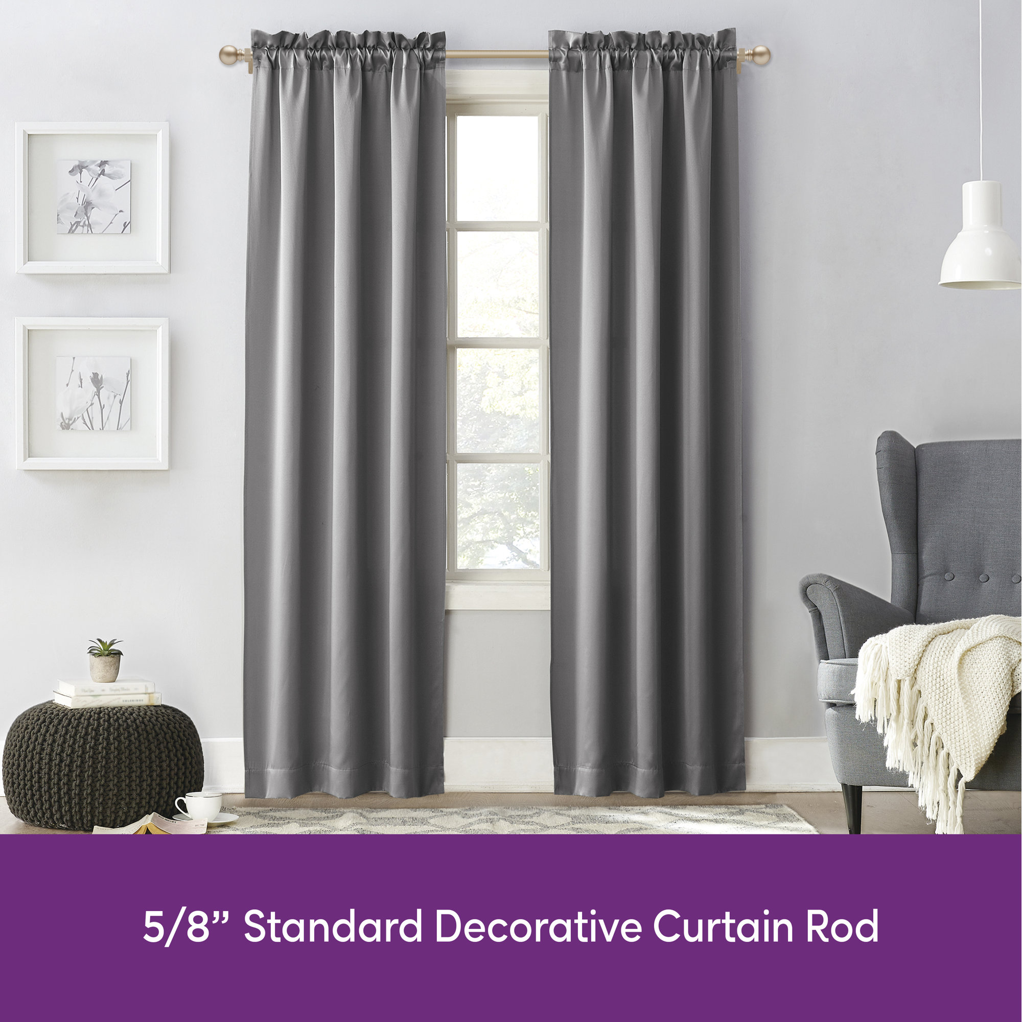 Wayfair Basics Ball End Single Curtain Rod, 28-48" or 48-86" Adjustable Length, 5/8" Dia. Steel, 28" - 48" , Soft Brass