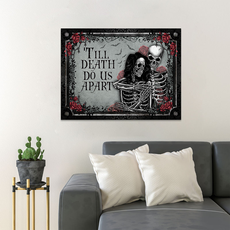 Couple of Skeleton Be Together - Till Mort Do Us Part - 1 pièce, reproduction d'art graphique sur toile tendue