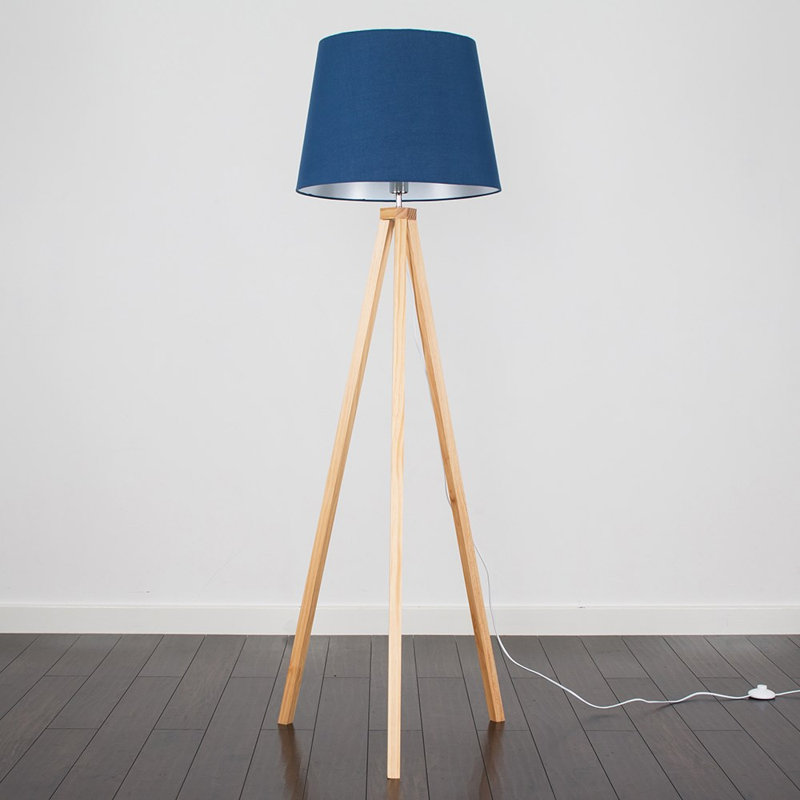 Nemours 159cm Basbro Tripod Floor Lamp Shade, Dark Blue, No, Light Wood