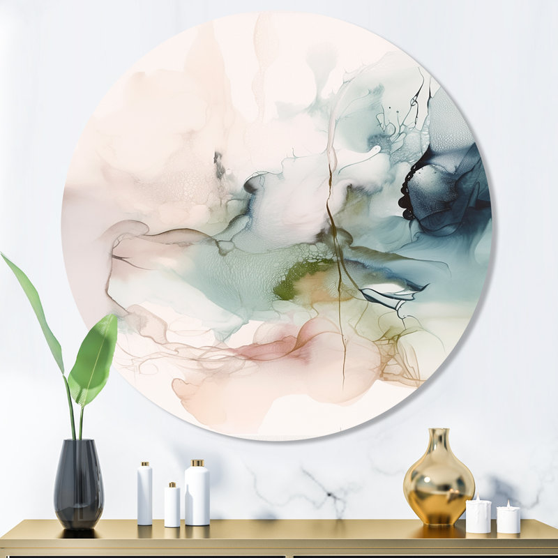 «Green and Cream Essence Of Modernity IV», art mural rond en marbre abstrait, H 29 po x l 29 po x P 1 po