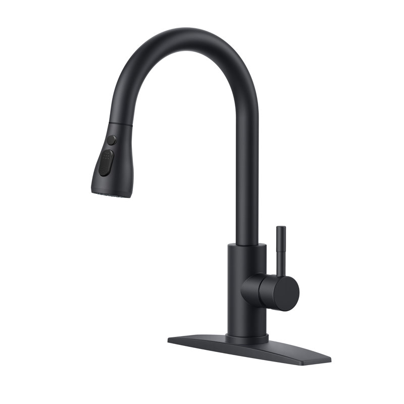 Robinet de cuisine rétractable avec plaque de pont, Noir mat