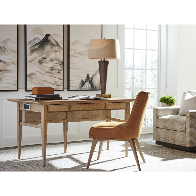 Light Chestnut Oak Home Office Desk with Cane Panels