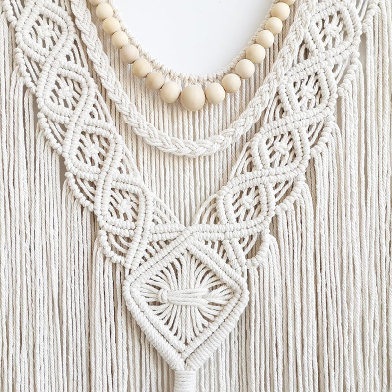 Large Ivory Cotton Macrame Wall Hanging with Wooden Rod