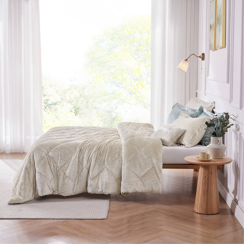Ensemble de housse de couette en velours 4 pièces avec coussins champagne, Twin Duvet Cover + 3 Additional Pieces