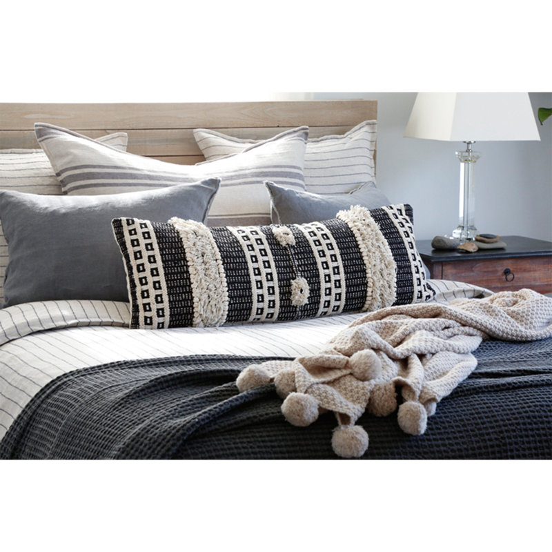 Sawyer Charcoal and Ivory Handwoven Cotton Lumbar Pillow