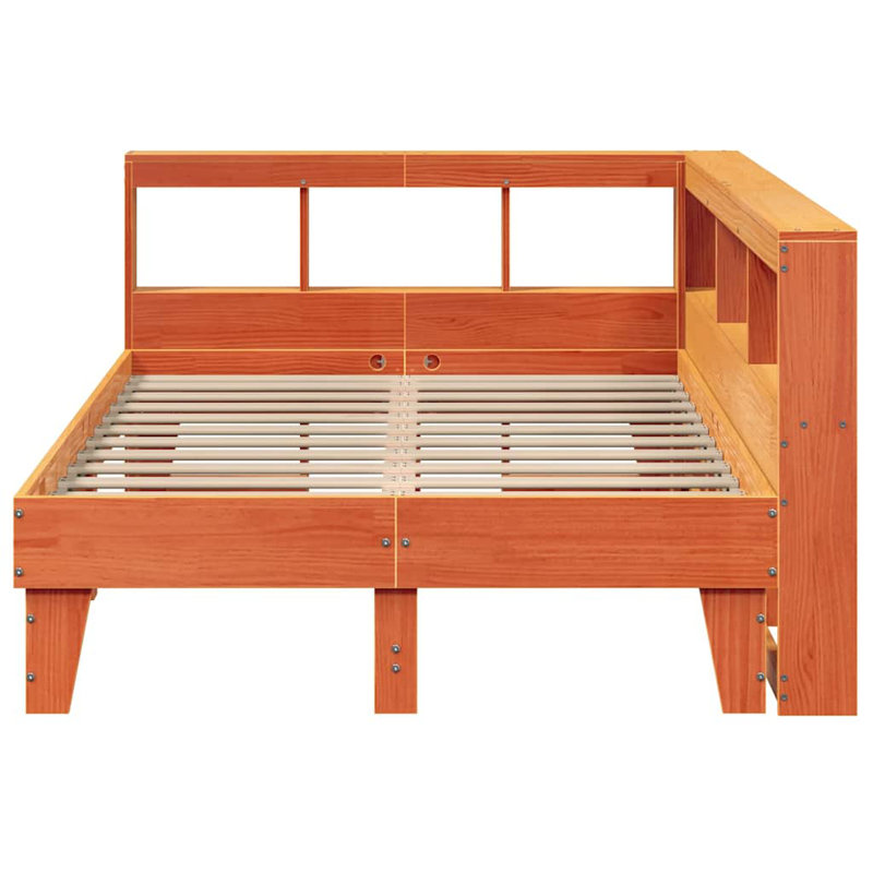 Bookcase Bed Without Mattress Solid Wood Pine, Double (4'6), Wax Brown
