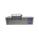 Mont Alpi Mai805-dfc-exc 6-burner 115000 Btu Deluxe Stainless Steel Island Outdoor Kitchen Bbq Gas Grill + Fridge Cabinet + Granite Countertops + + Grill Cover + 25" Right Extra Storage Cabinet