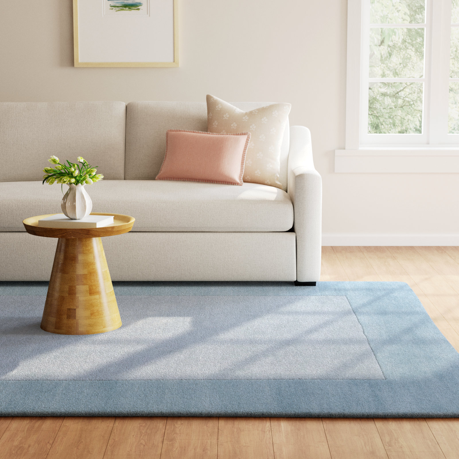 Dolma Gray Aqua Hand-Loomed Wool Rug, Rectangle 5' x 8'