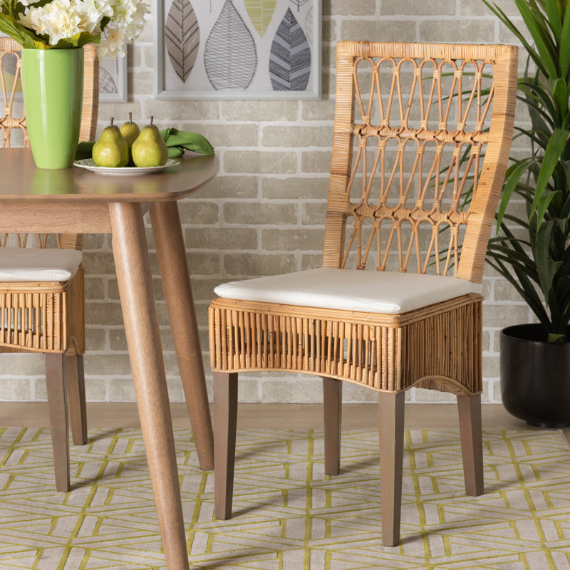 Natural Brown Rattan and Cane Dining Chair Set