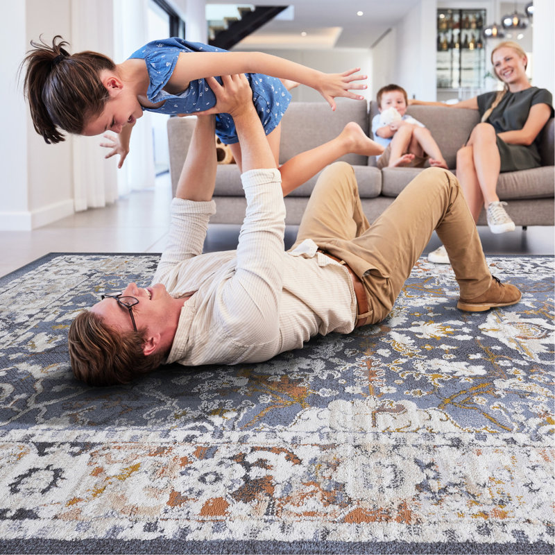5x7 Non-shedding Area Rug In Blue - Stain , Ideal For Home Office, Bedroom, Dining Enhances Living Room, Room