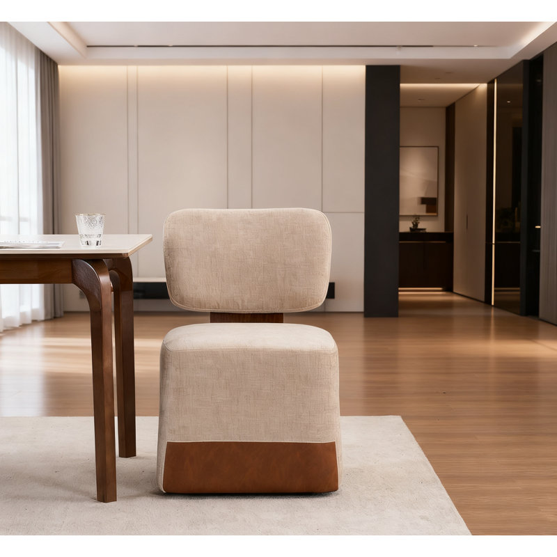 Chaise de salle à manger rembourrée en lin avec roulettes, beige