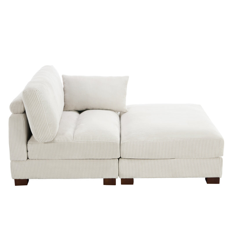 Bentura Oversized Upholstered Beige Corduroy Modular Chaise Lounge with Armrests & Throw Pillows, Beige, Right Hand Facing