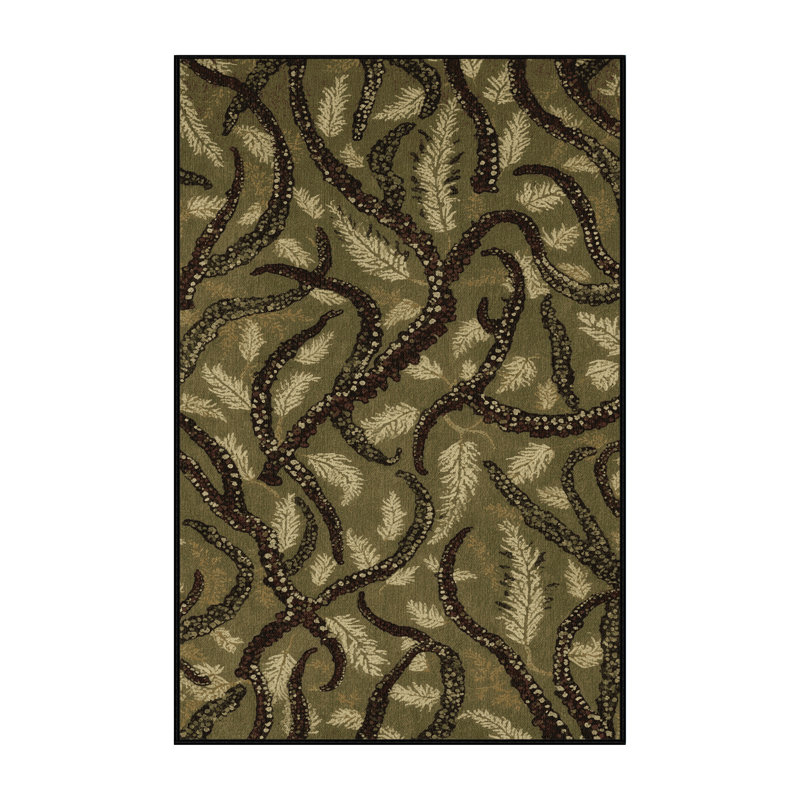 Tapis botanique brun lavable à la machine, Rectangle 5 pi x 8 pi