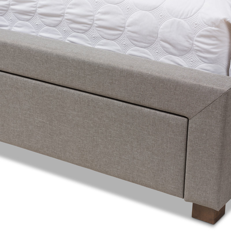 Gray Queen Upholstered Platform Storage Bed with Tufted Headboard