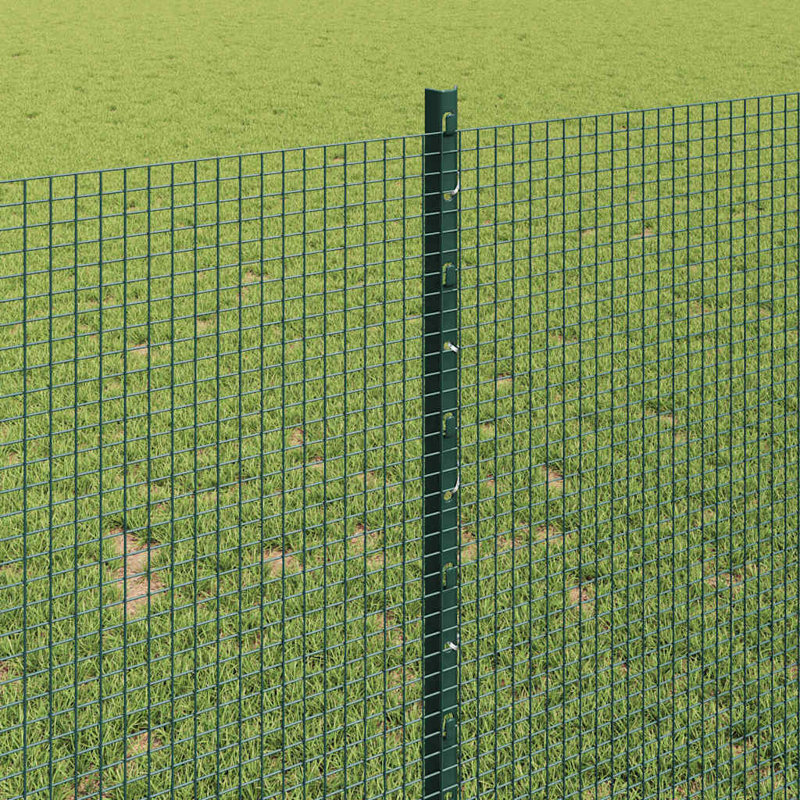 Vidaxl Fence With Posts Steel, Green, 100cm H x 5000cm W x 2.7cm D