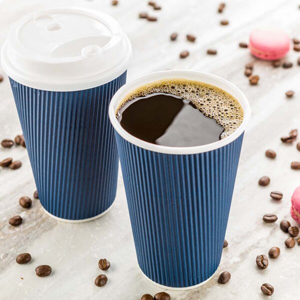 Restaurantware Blue 12 oz Disposable Coffee Cups - 500 ct Hot Drink Cup, Ripple Wall: No Sleeve Needed, Perfect for Cafes and Offices, Recyclable