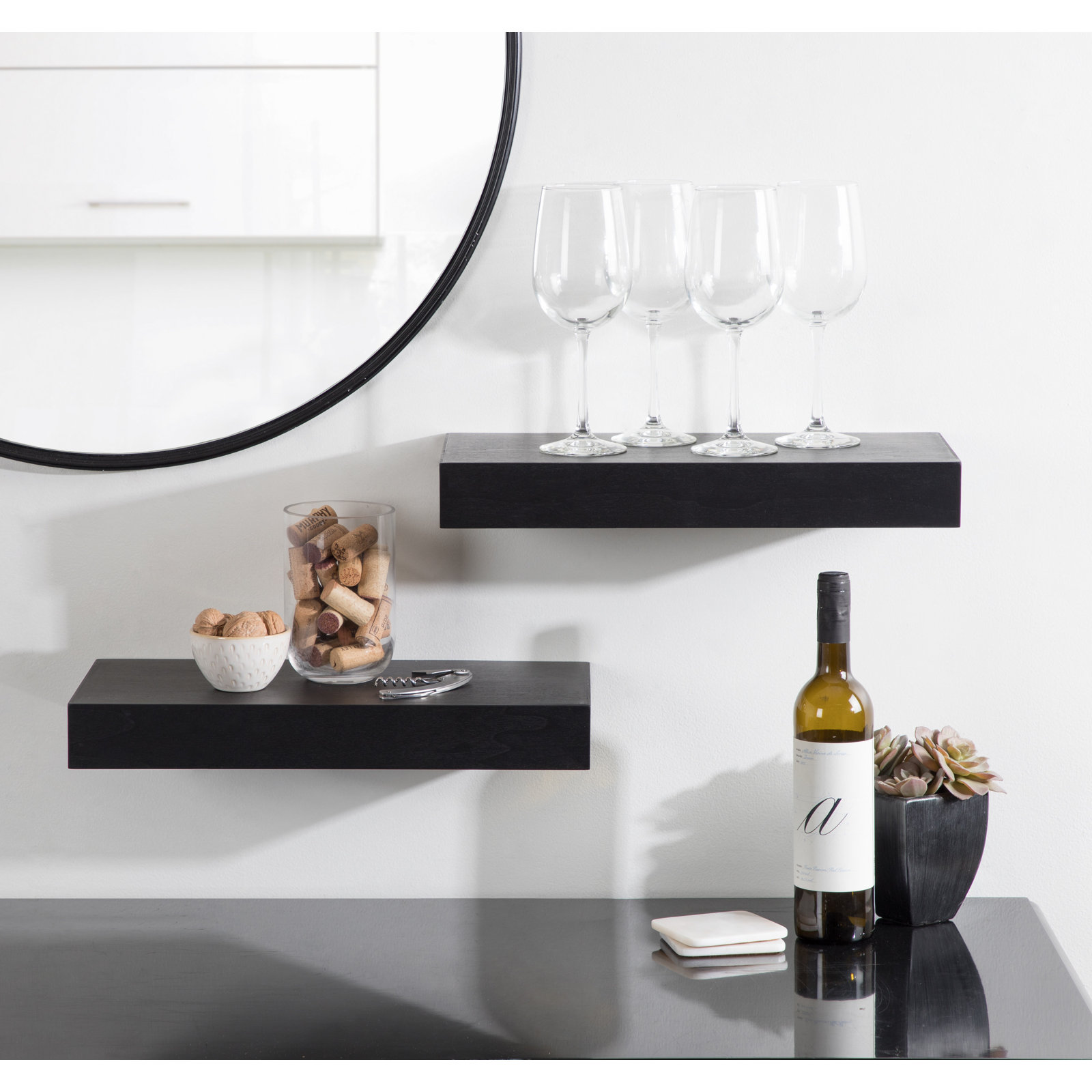 Jeremiah 2 Piece Picture Ledge Wall Shelf, Black, 2.3" H x 18" W x 8" D