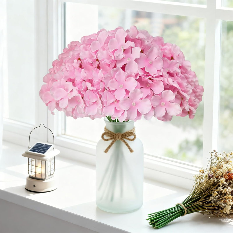 100 pièces d'hortensias roses artificielles en vrac, têtes d'hortensias en soie artificielle avec tiges pour décorations de mariage