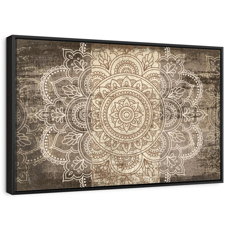 Mandala On Wood, Floating Frame Black, 40" X 27"