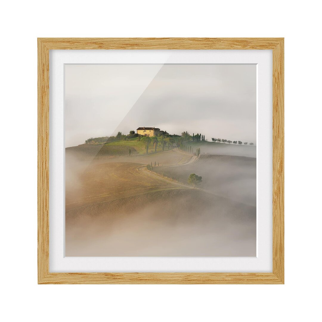 Gerahmter Fotodruck Morning Mist in Tuscany