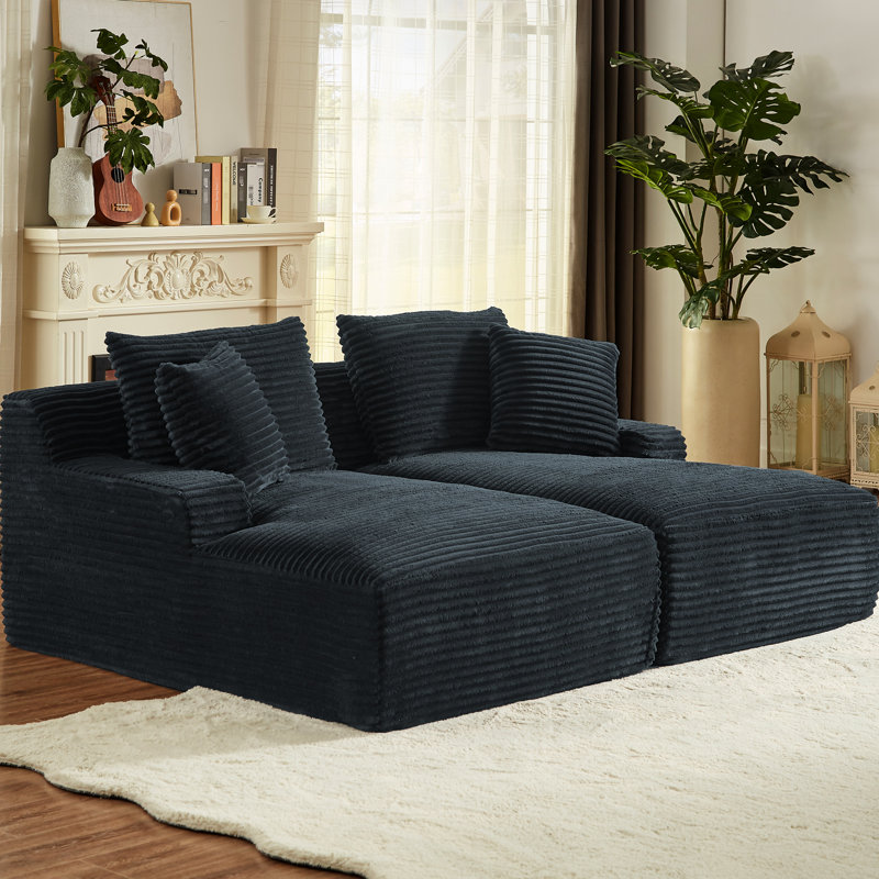 Chaise longue double sans assemblage, velours côtelé gris foncé à 2 places avec rembourrage à ressort pour le salon, le confort et le rembourrage, lecture instantanée