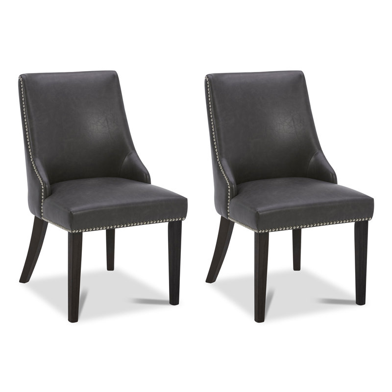 Fransisco Dining Chairs with Nailhead Trim, Faux leather Retro Gray 