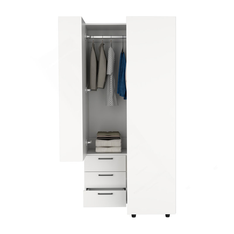 Armoire de coin Toulouse avec portes doubles et tablettes intérieures, garde-robe compacte, blanc, Blanc