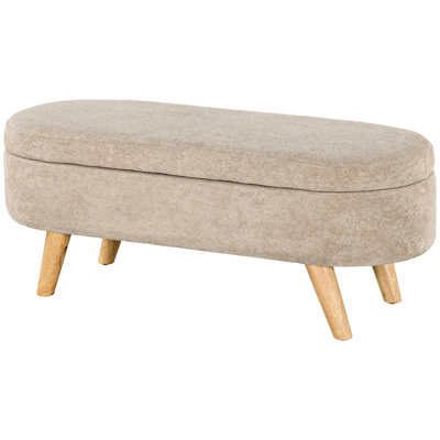 Beige Living Room Bench - 43.3" Fleece Upholstered Extra Seating With Storage Entryway Bench, Wood Legs