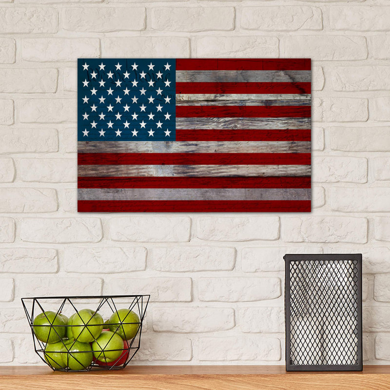 USA Flag On Wood Boards (U.S. Constitution Background) I - Wrapped Canvas Print, 30.48cm H x 45.72cm W x 1.91cm D