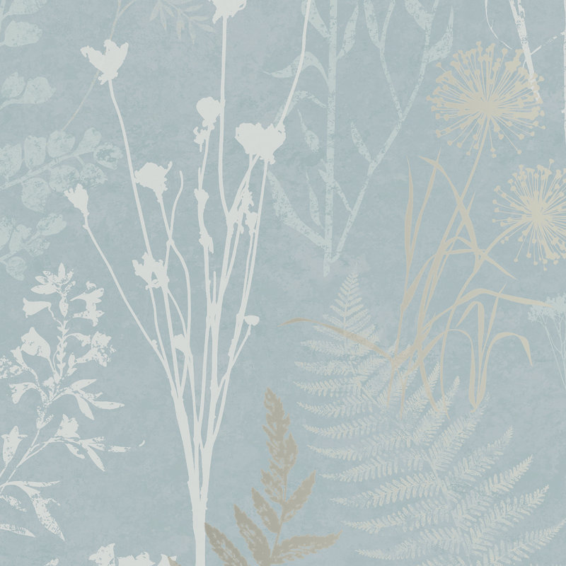 Zen Floral Metallic Wallpaper Double Roll, Duck Egg