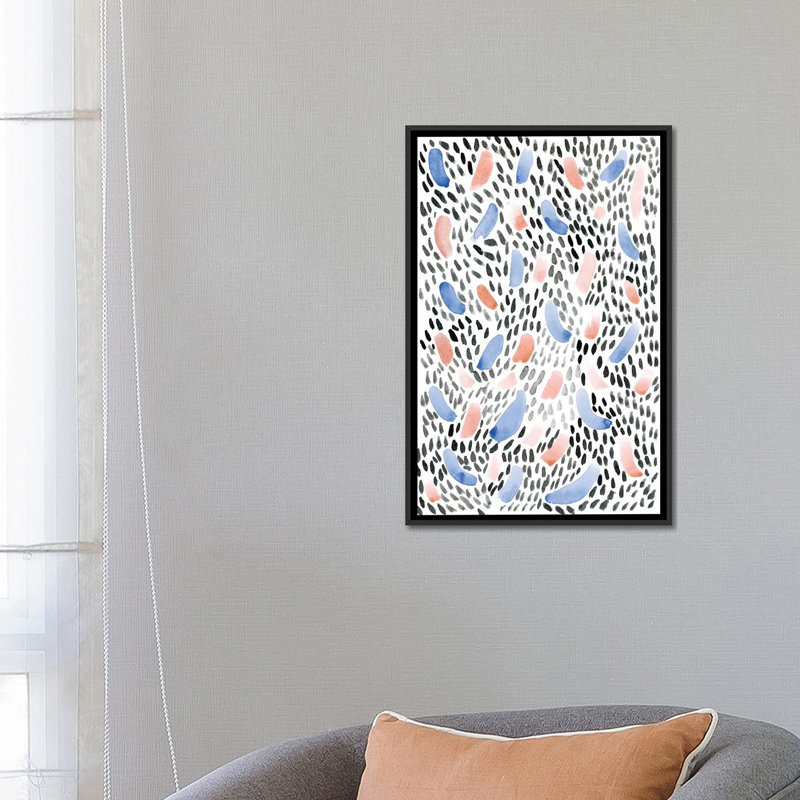 « plumed terrazzo », impression sur toile, Toile avec cadre noir, Pas de tapis, H 48 po x l 32 po x P 1,5 po