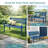 Metal Garden Bench for 2 Person, Heavy Duty Steel Patio Bench with 790 Lbs Capacity, Weather Resistant Black Porch Seating with Geometric Backrest, Outdoor Furniture for Yard, Deck, Entryway, Blue-1089563073