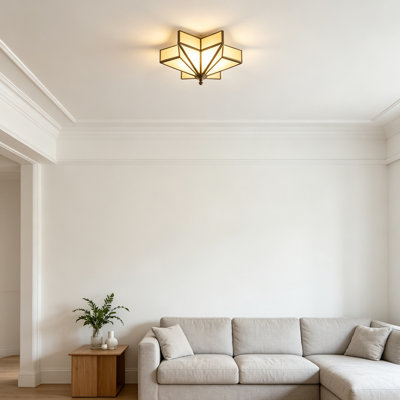 Bronze Flush Mount Ceiling Light - Mini Milk Glass Antique Embedded