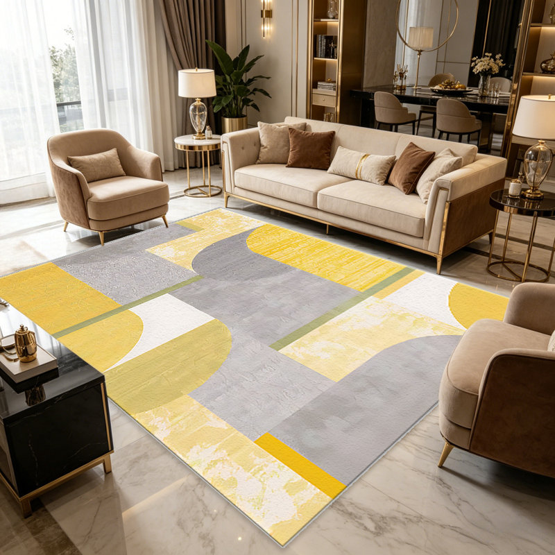 Warm Yellow Geometry area rugs for Living Room, Soft and Comfortable, Suitable for all seasons, easy to maintain, machine washable Indoor floor mat, Under Table Farmhouse suitable for Bedroom, Dining Room, Study, Patio, Balcony, Home Decor