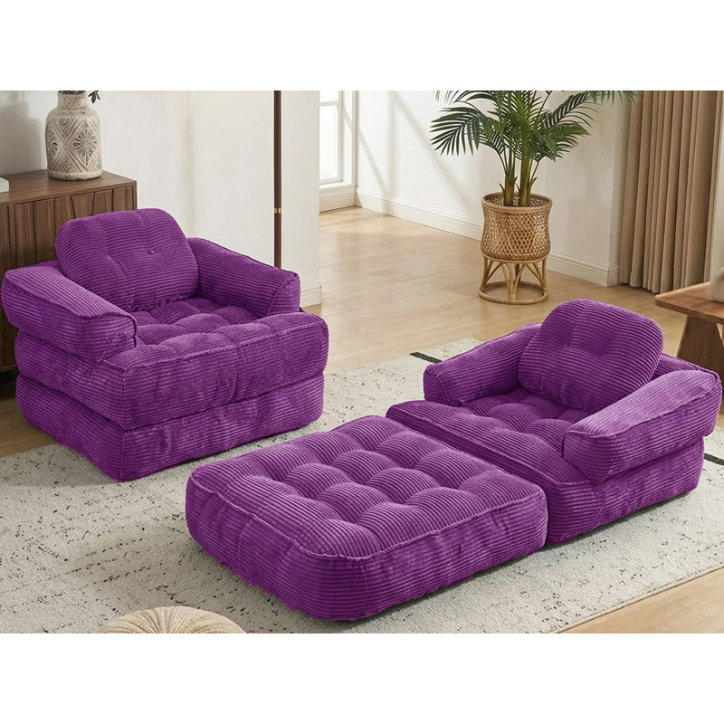 Fauteuil convertible Boneless, Velours côtelé mauve