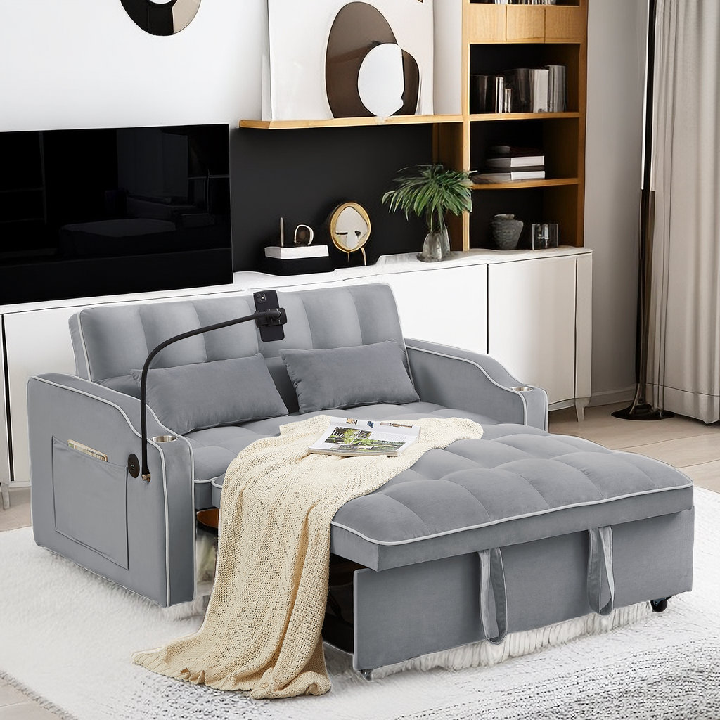 Living Room Couch Tufted Big Comfy Sofa Velvet Sleep Bed Furniture with 3 Seat  Cushions and 2 Throw Pillows 80 inch, Grey 