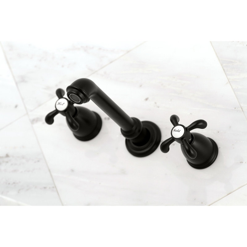 Kingston Brass French Country Two-Handle 3-Hole Wall Mount Roman Tub Faucet, Matte Black