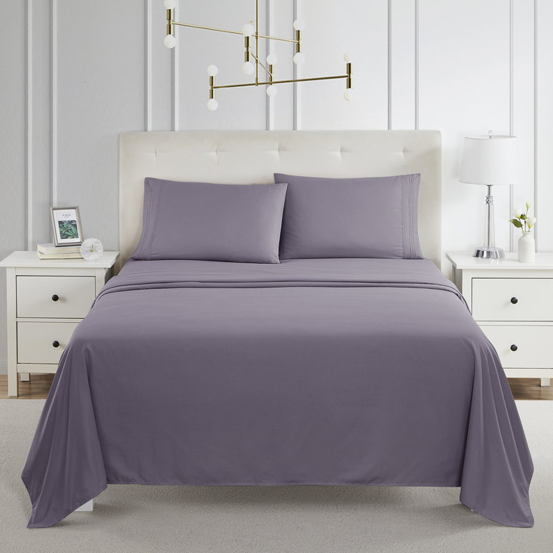  Ensemble de draps double brossé de luxe pour hôtel avec draps et taies d'oreiller très doux, Mauve gris, Très grand