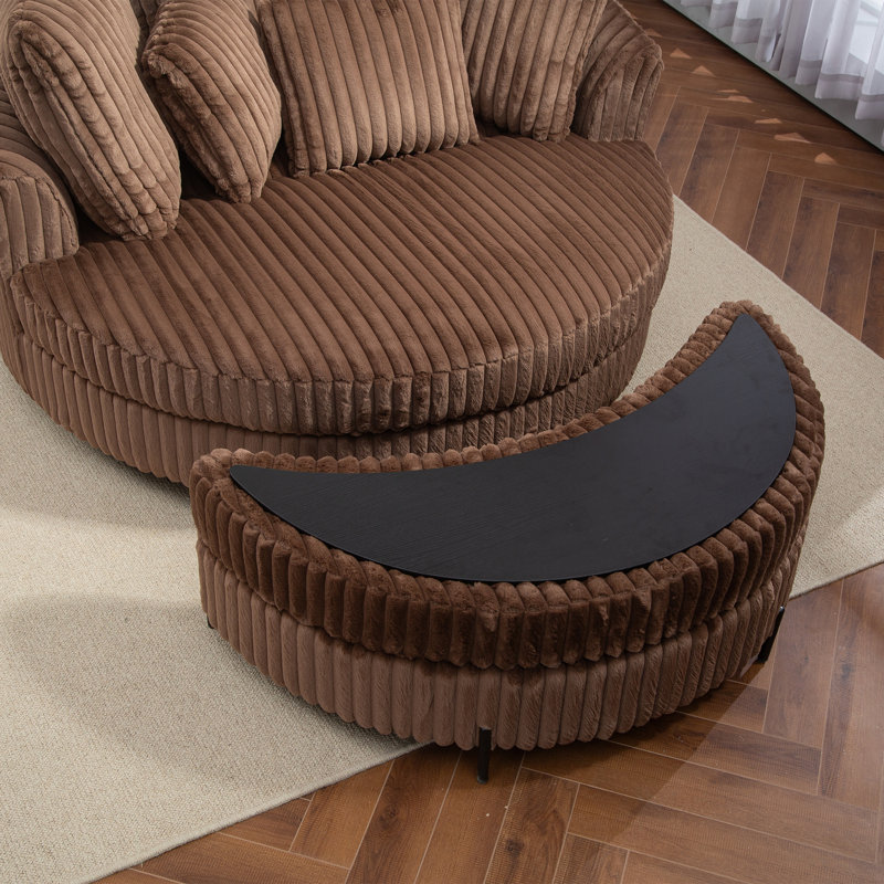 Fauteuil demi-tonneau avec repose-pieds, Fausse fourrure brune