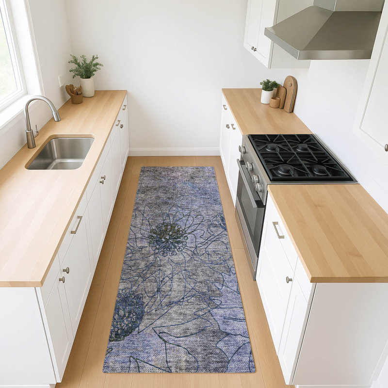 Machine Washable Indoor/Outdoor Leavittsburg ACN2235 Floral Rug, Runner 2'3" x 7'6"