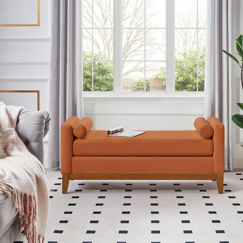 Repose-pieds rembourré en tissu Boucle, Orange