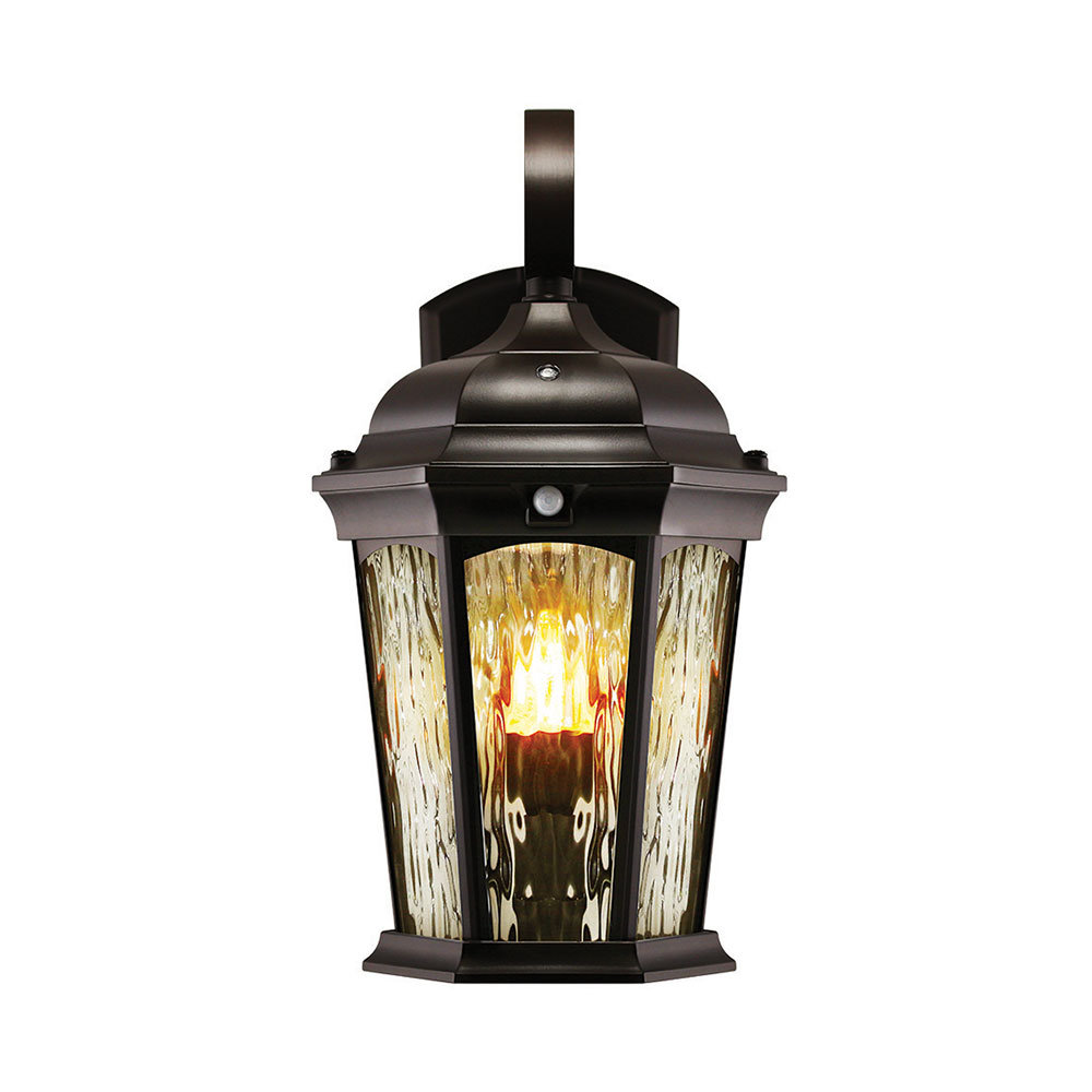 LED Flickering Flame Wall Lantern Security Light Wet Rated Motion Sensor Dusk to Dawn, Bronze Finish Canora Grey Fixture 
