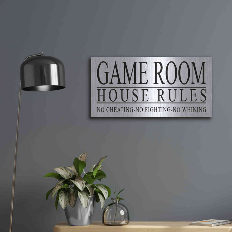 «Trule» Game Room House Rules I »par Cindy Jacobs, art mural en métal, 24 po x 12 po