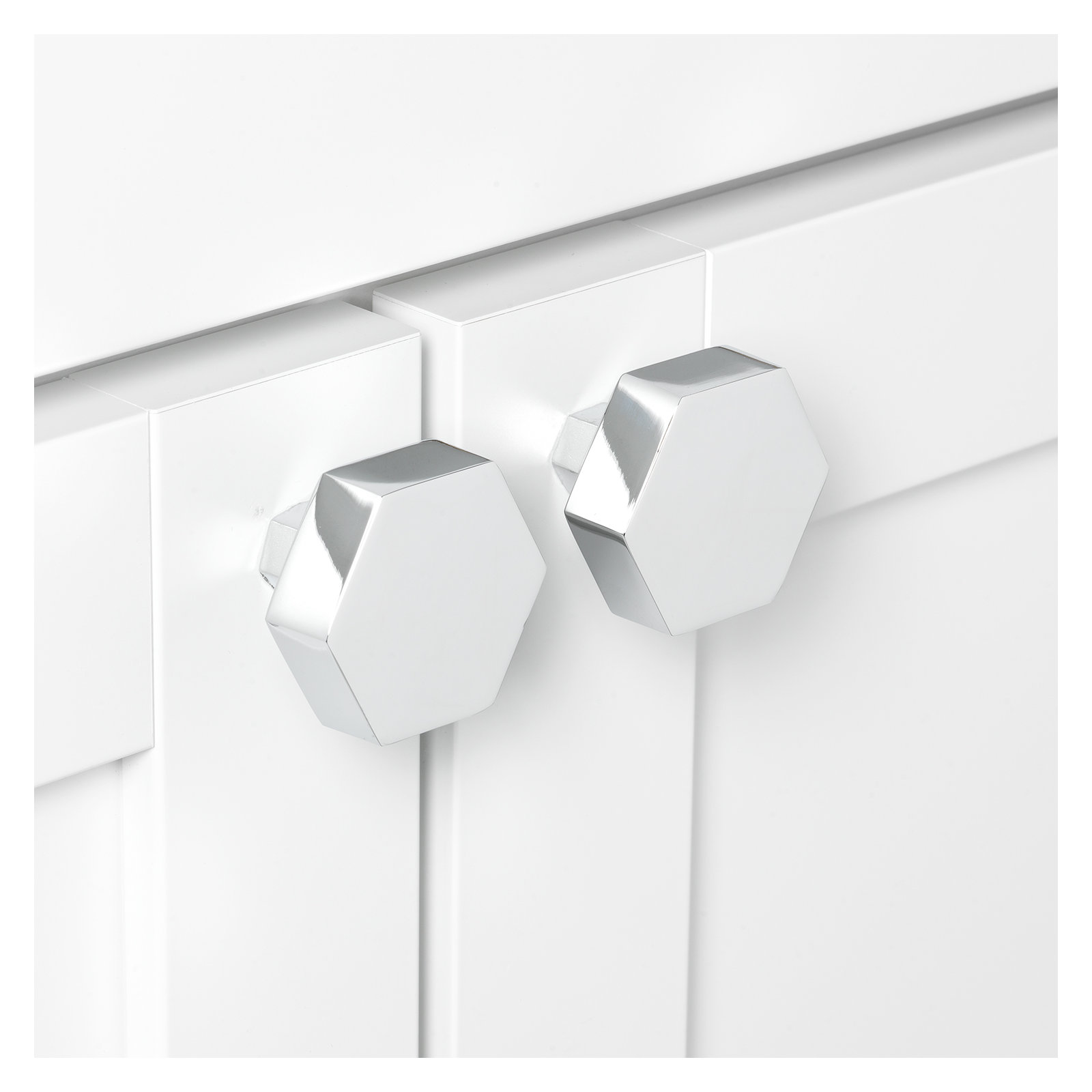 1 1/2" Length Geometric Knob Multipack, Polished Chrome